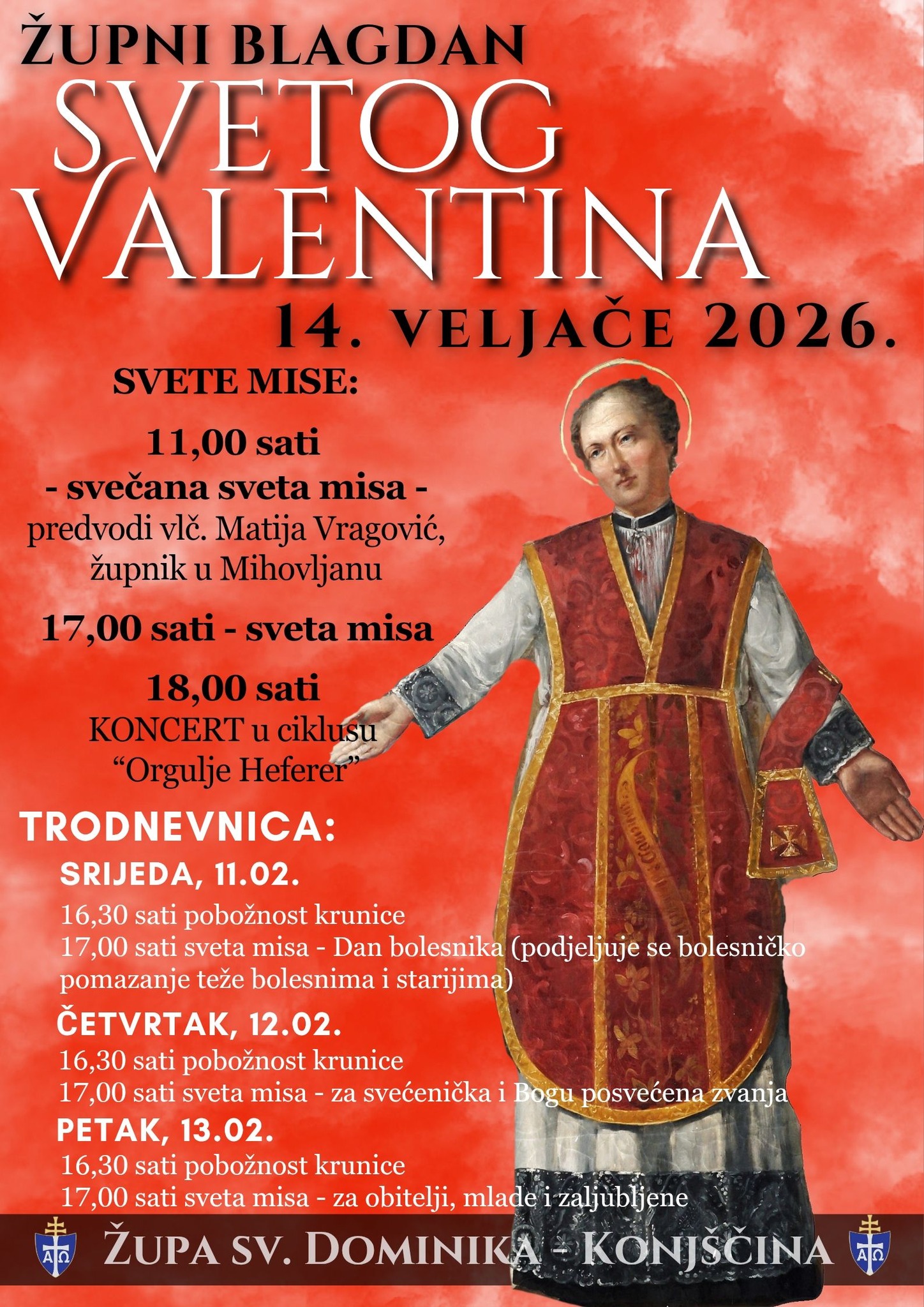 Konjščina slavi sv. Valentina 2026. uz duhovnu pripravu i koncert "Orgulje Heferer"