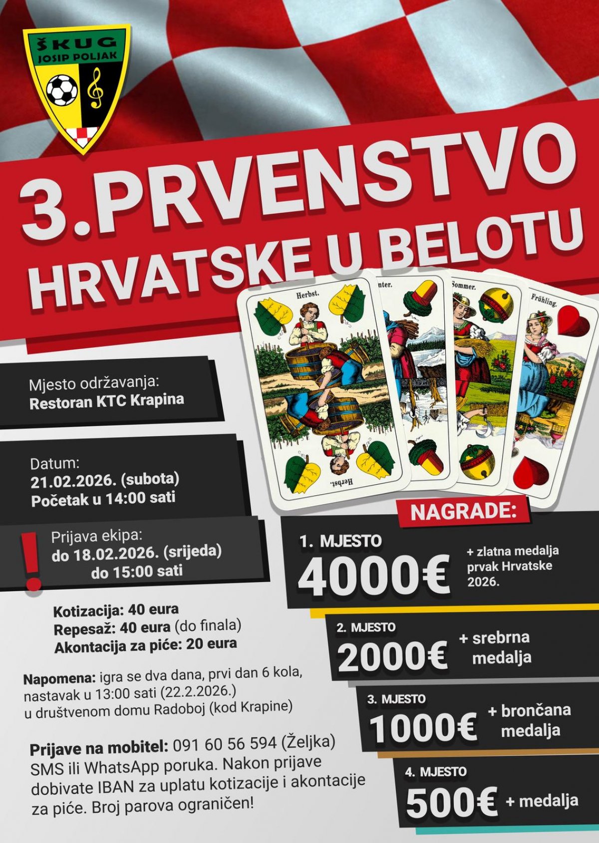 Treće Prvenstvo Hrvatske u Belotu donosi nagrade od 7.500 eura
