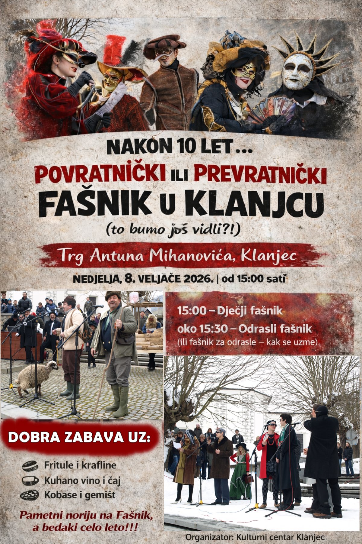 Veliki povratak tradicionalnog fašnika u Klanjec nakon desetljeća pauze