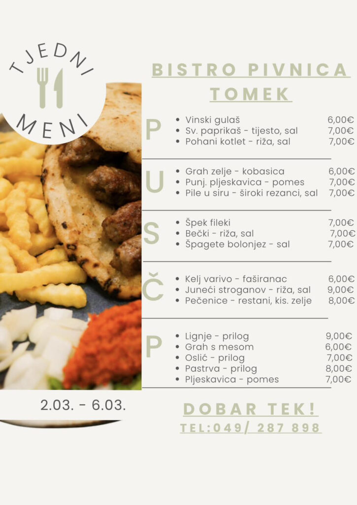 Bistro – Pivnica Tomek – 02.03.-07.03.2026.