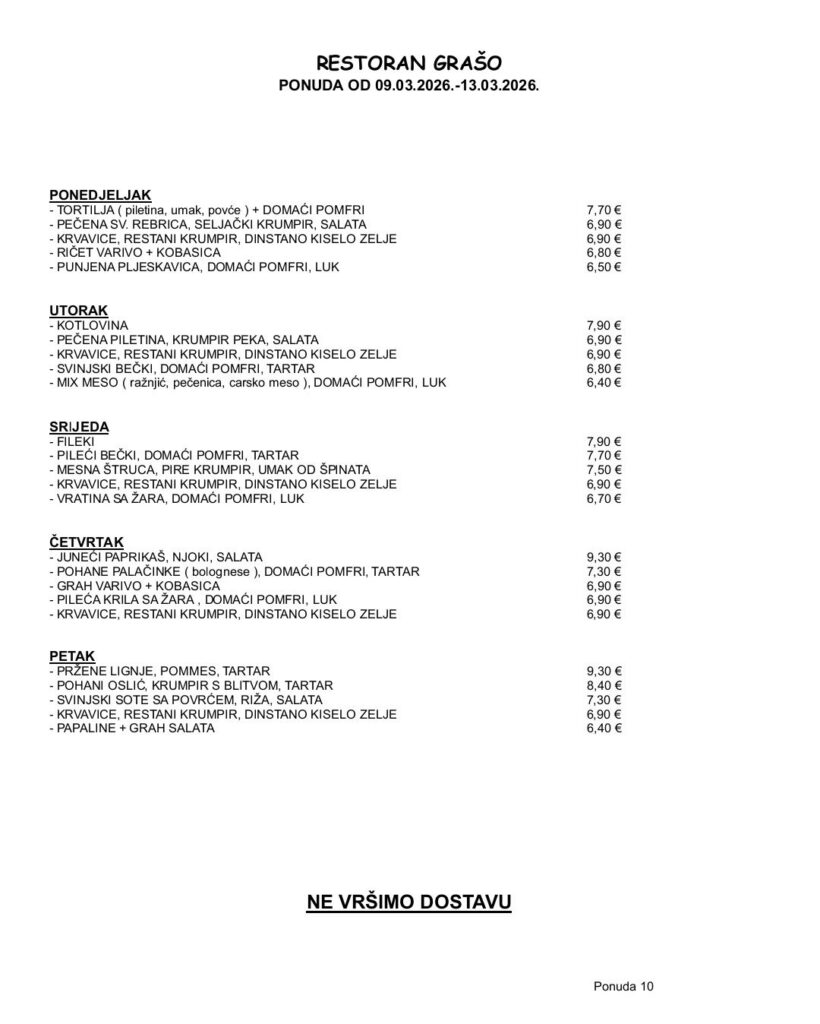 Restoran Grašo – 09.03.-14.03.2026.