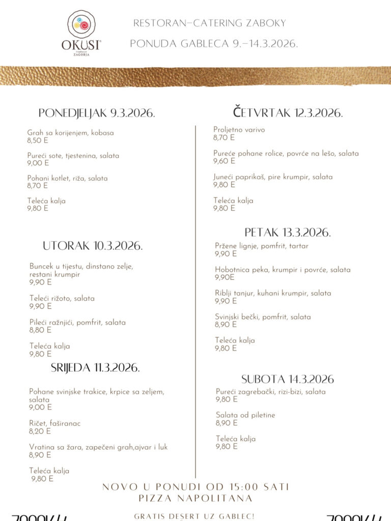 Restoran Zaboky – 09.03.-14.03.2026.