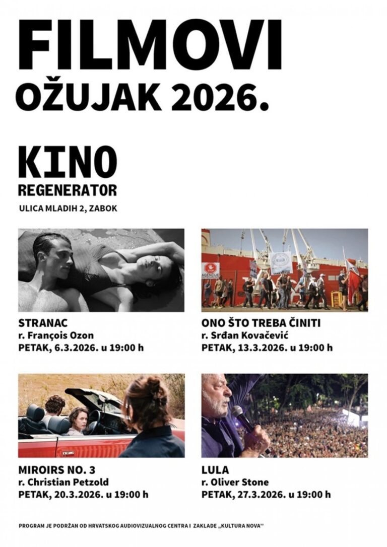 Kino Regenerator u Zaboku najavljuje uzbudljiv filmski ožujak