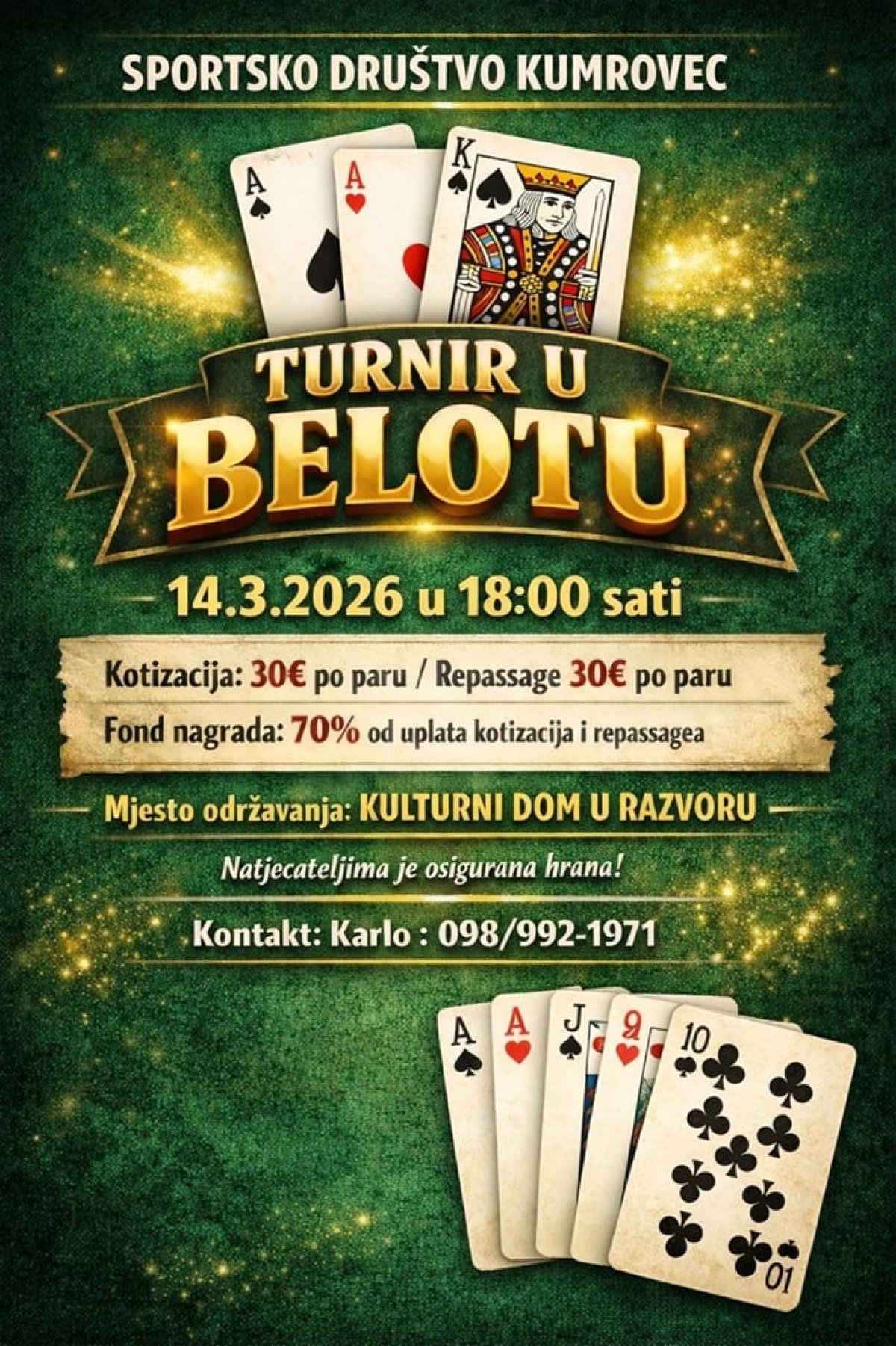 Kumrovec domaćin belot turnira: Prijave otvorene za kartaške majstore