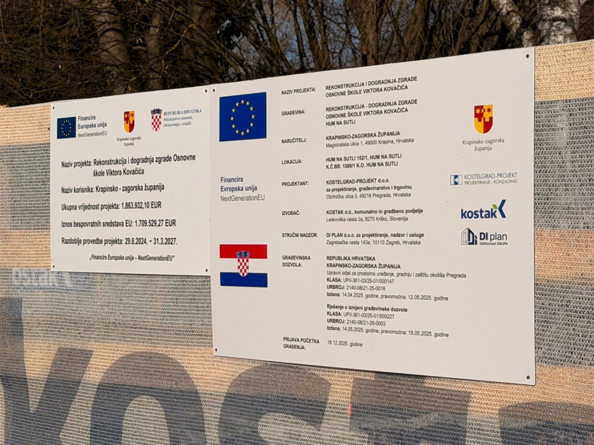 Rekonstrukcija OŠ Viktora Kovačića u Humu na Sutli: Projekt vrijedan gotovo 1,9 milijuna eura za jednosmjensku nastavu